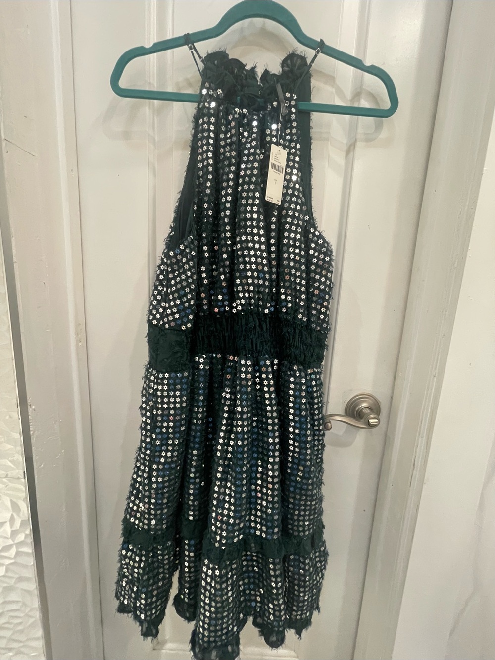 Emerald Green Sequin Halter Party Dress